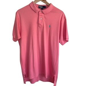 Polo Ralph Lauren Pink W/ Blue Logo Solid Short Sleeve Shirt Mens Size Large